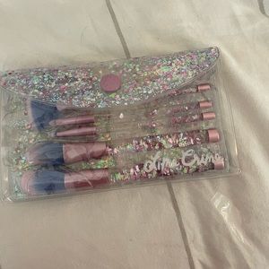 Lime crime glitter aquarium brush set and pouch